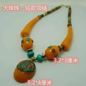 Ethnic Style Tibetan Accessories Nepalese Handmade Necklace with Large Copper Beads Exaggerated Necklace