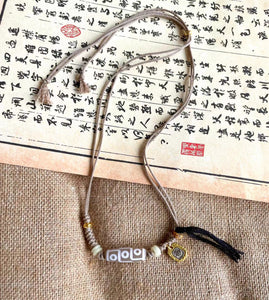 Original Ethnic Tibetan Style Natural Stone Nine-eyed Dzi Beads Zakiram Vajra Pestle Lucky Necklace Retro Compilation