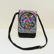 Load image into Gallery viewer, New Ethnic Embroidery Canvas Embroidered Double-layer Mobile Phone Bag Change One-shoulder Messenger Bag