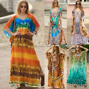 New Rayon Beach Robe Loose Plus Size Long Skirt Seaside Holiday Sunscreen Bikini Smock Outside