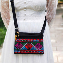 Load image into Gallery viewer, New Ethnic Style Cross Stitch Wallet Double Pull Crossbody Bag One Shoulder Embroidery Bag