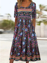 Load image into Gallery viewer, Summer New Women&#39;s Round Neck Short Sleeve Long Skirt Bohemian Print Dress