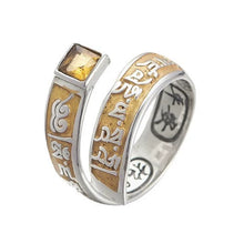 Load image into Gallery viewer, Six Characters Mantra Enamel Yellow God of Wealth Imitation Sterling Silver Ring Men&#39;s and Women&#39;s Tibetan Retro Ethnic Style