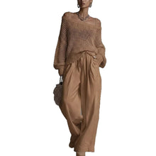 Load image into Gallery viewer, Popular Women's Comfortable Hollow Knitted Top and Linen Pants Two-piece Set