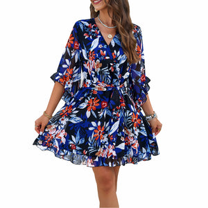 Women's Dress Spring and Summer Elegant Printed Lace Dress