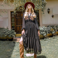 Load image into Gallery viewer, New Spring and Autumn Chiffon Long Sleeve Embroidery Black High Waist Polka Dot Long Dress