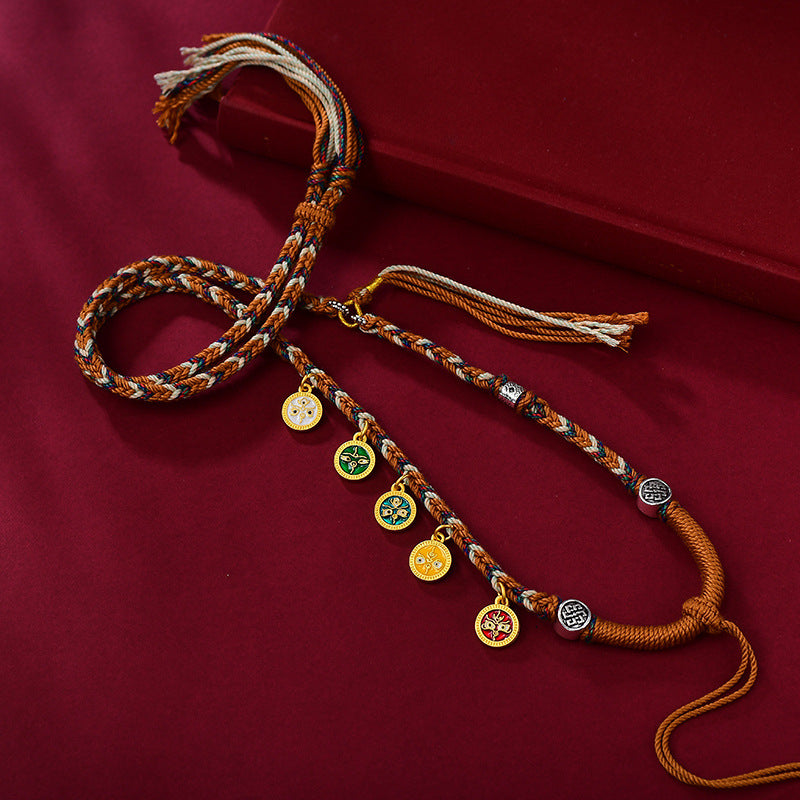Handwoven Tibetan Pendant Rope, Five Way God of Wealth Tangka Necklace ...