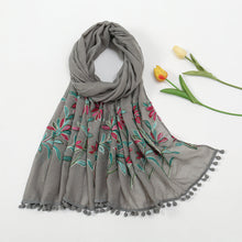 Load image into Gallery viewer, New Embroidered Furball Scarf, Cotton and Linen Shawl, Women&#39;s Ethnic Style Retro Style, with Spring and Autumn Scarf