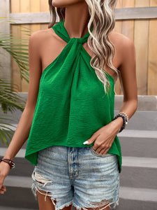 Sexy Hanging Neck Solid Color Irregular Bottom Top