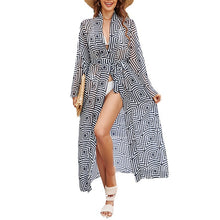 Load image into Gallery viewer, New Chiffon Positioning Printing Holiday Loose Long sleeved Beach Coat Long Cardigan Bikini Outgoing Cover Up