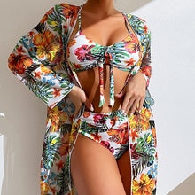 Load image into Gallery viewer, Swimsuit long sleeve blouse, split three-piece set printed sexy swimsuit women