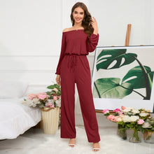 Load image into Gallery viewer, Women&#39;s Autumn and Winter New Casual One Shoulder Long Sleeved Waist Trimming Jumpsuit with Tie Up Wide Leg Pants