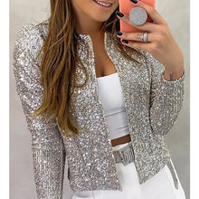 Load image into Gallery viewer, New Women&#39;s Fashion Stand-up Collar Color Block Color Sequin Coat Short Casual Versatile Small Coat