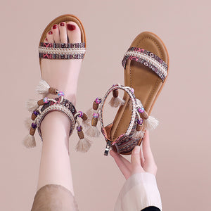 Bohemian Summer New Ethnic Fairy Open Toe Beaded Roman Sandals