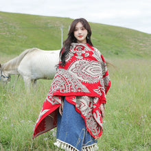 Load image into Gallery viewer, Tibetan Great Retro Totem Red Warm Outer Shawl Women&#39;s Scarf Autumn and Winter Cloak Big Cloak