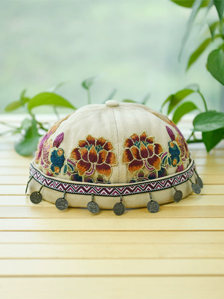 Ethnic Style Embroidery Fringed Hat Retro Personality Brimless Spring and Summer Yuppie Watermelon Hat Trendy Landlord Melon Fur Hat