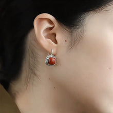 Load image into Gallery viewer, 925 Silver Retro New Tibetan Square Earrings Hollow Women&#39;s Curly Grass Pattern Women&#39;s Old Earrings