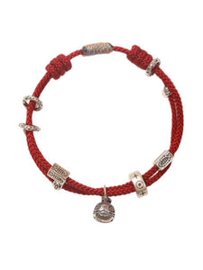 Classic Style Swallowing Gold Beast Woven Bracelet for Girls, Woven Rope Bracelet with Retro Red Rope