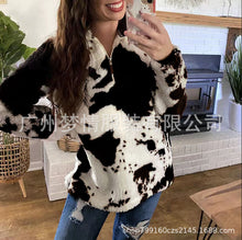 Load image into Gallery viewer, New Autumn and Winter Leisure Fashion Plush Coat Female Cow Printed Zipper Sweater