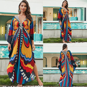 New Printed Chest Knitted Beach Cover Up Loose Oversized Vacation Sun Protection Shirt Bikini Cover Up