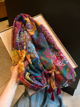 Load image into Gallery viewer, Ethnic Style Colored Silk Scarves Women&#39;s Summer Versatile Yarns Cotton and Linen Feel Air-conditioned Room Scarves Beach Towels Sun Protection Shawls