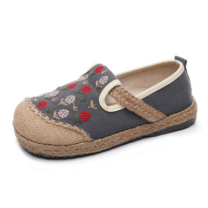 New Women's Embroidered Linen Flat Shoes