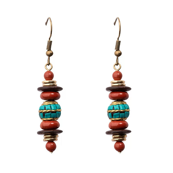 Retro Ethnic Style Nepalese Earrings, Natural Red Stone Earrings, Simple and Atmospheric Versatile Tibetan Niche Design Earrings
