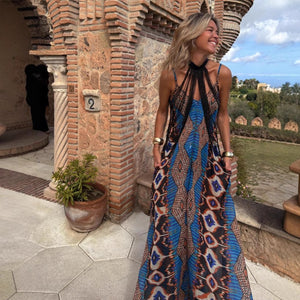 Summer New Positioning Printing Suspender Pendulum Dress