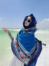 Load image into Gallery viewer, Ethnic Style Shawl Blue Seaside Beach Towel Thin Silk Scarf