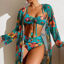 Load image into Gallery viewer, Swimsuit long sleeve blouse, split three-piece set printed sexy swimsuit women