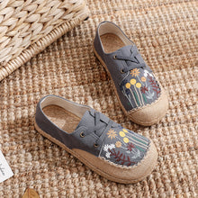 Load image into Gallery viewer, New Ethnic Style Women&#39;s Shoes Dandelion Embroidered Linen Shoes Cow Tendon Bottom Hand-stitched Top Lace-up Cloth Shoes