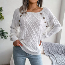 Load image into Gallery viewer, 2025 Autumn and Winter Casual Square Collar Nail Button Twist Knitted Pullover Sweater