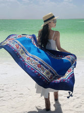 Load image into Gallery viewer, Ethnic Style Shawl Blue Seaside Beach Towel Thin Silk Scarf