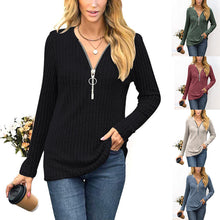 Load image into Gallery viewer, Autumn/Winter New Women&#39;s Wear Chest Zipper Pleated Casual Long Sleeve T-shirt Top