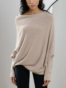 Fall/Winter New Solid Color Round Neck Long Sleeve Comfortable Temperament Knit Pleated Pullover Sweater