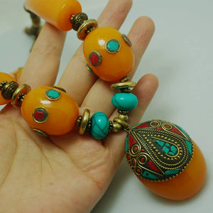 Ethnic Style Tibetan Accessories Nepalese Handmade Necklace with Large Copper Beads Exaggerated Necklace