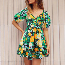 Load image into Gallery viewer, Women‘s Wear Summer New V-neck Printed Beach Lantern Sleeve Short Dress