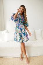 Load image into Gallery viewer, Bohemian Printed Short Skirt Lantern Short Sleeved Belt Single Breasted A-line Dress