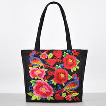 Load image into Gallery viewer, Ethnic Style Embroidered Shoulder Bag with Large Capacity Women&#39;s Tote Bag, Canvas, National Style Peony Handbag, Shopping Bag