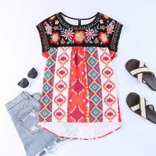 Load image into Gallery viewer, Summer New Ethnic Style Embroidery 3/4 Sleeve Pullover Chiffon Top