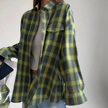 Load image into Gallery viewer, Oversized Plaid Shirt Autumn Winter Women Vintage Long Sleeve Fashion Loose Lapel Pocket Shirt Fit Blouse Korean Style
