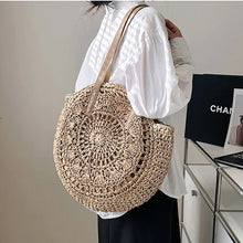 Load image into Gallery viewer, Summer Round Straw Women Vacation Woven Beach Shoulder Bag Large Capacity Hollow Out Simple Tote Bag