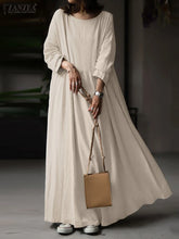 Load image into Gallery viewer, Autumn Women Sundress ZANZEA 2023 Vintage Solid Dresses Female Cotton Robe Casual Long Sleeve Pleated Maxi Vestidos Kaftan