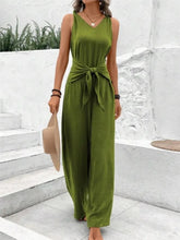 Load image into Gallery viewer, Fashion Solid Jumpsuit For Women Casual Sleeveless V Neck Lace-Up Wide Leg Pants Jumpsuits Lady Summer Holiday Womens Clothing