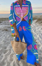 Load image into Gallery viewer, Fashion Print Beach Holiday 2-Piece Set Women Spring Summer Long Sleeve Shirt Top + Wide Legs Women's Oversized Two-Piece Outfit
