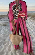 Load image into Gallery viewer, Fashion Print Beach Holiday 2-Piece Set Women Spring Summer Long Sleeve Shirt Top + Wide Legs Women's Oversized Two-Piece Outfit