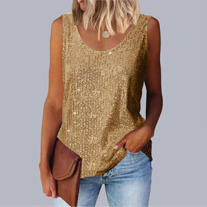 Women's Loose-Fit Round Neck Vest Polyester Fiber Metal Patch Decorative Women's Sweater