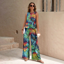Load image into Gallery viewer, Harajuku Colorful Floral Pattern Print 2 Piece Womens Elegant O Neck Pullover And Straight Leg Pants Set Spring Summer Beach Set