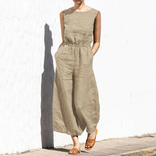 Load image into Gallery viewer, Cotton And Linen Jumpsuit Women Solid Color Sleeveless Pocket High Waist Wide Legs Jumpsuits Casual Commuting Ladies Bodysuits
