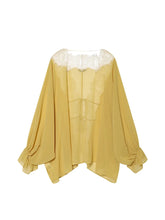 Load image into Gallery viewer, Women Lace Patchwork Lantern Long Sleeve Shirt Top Tie-up Loose Sheer Blouse Elegant Irregular High Street Fashion Lady